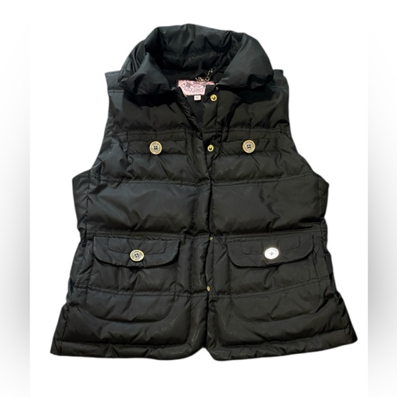 Juicy Couture Black Hooded Puffer Vest, black, Size M - Picture 2 of 12